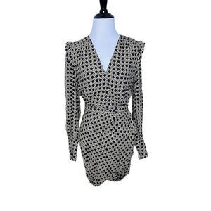 L'Academie Womens Dress XS Black Tan Basket Weave Mini Belted Long Sleeve